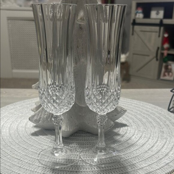 Vintage Cut Crystal Champagne Flutes - Set of 2 - Picture 1 of 9